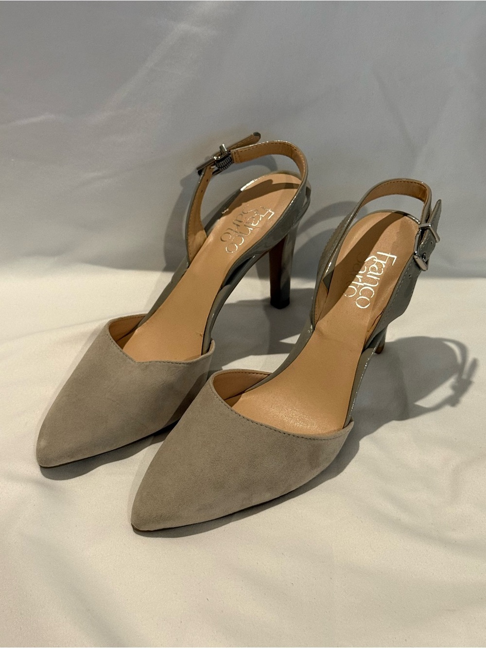 Franco Sarto Taupe Pointed-Toe Slingback Heels